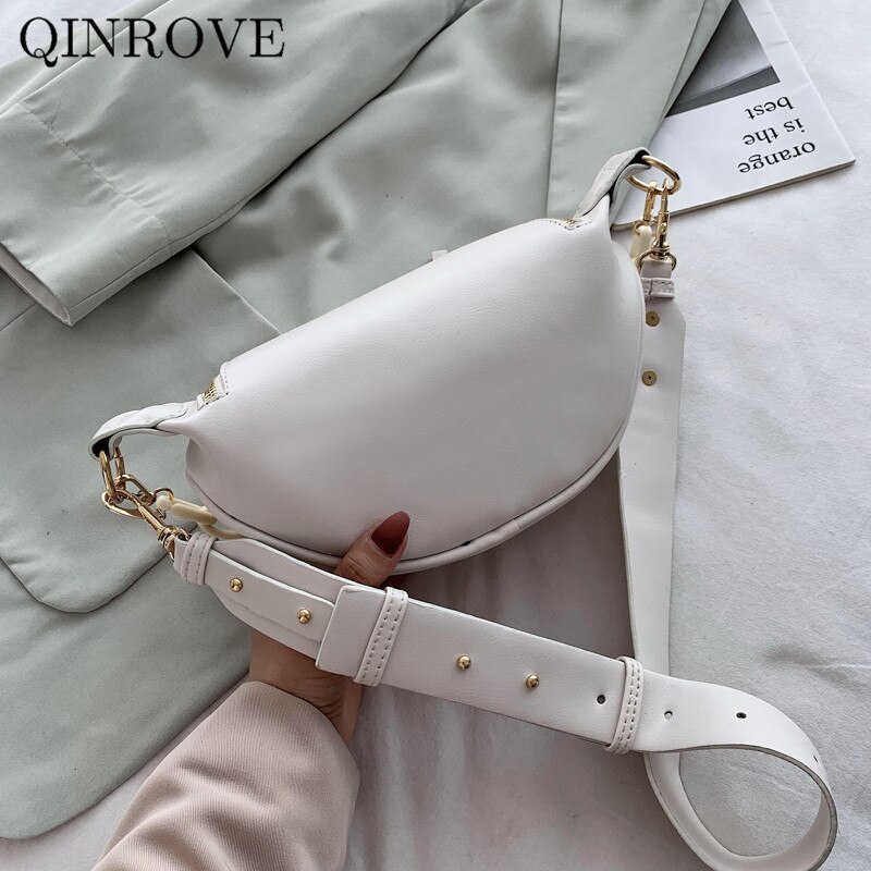 Women's Shoulder blet bag Banana Bag PU Leather Chic Chest Bag Waist Bag Four Solid Color Small Casual Female with chain