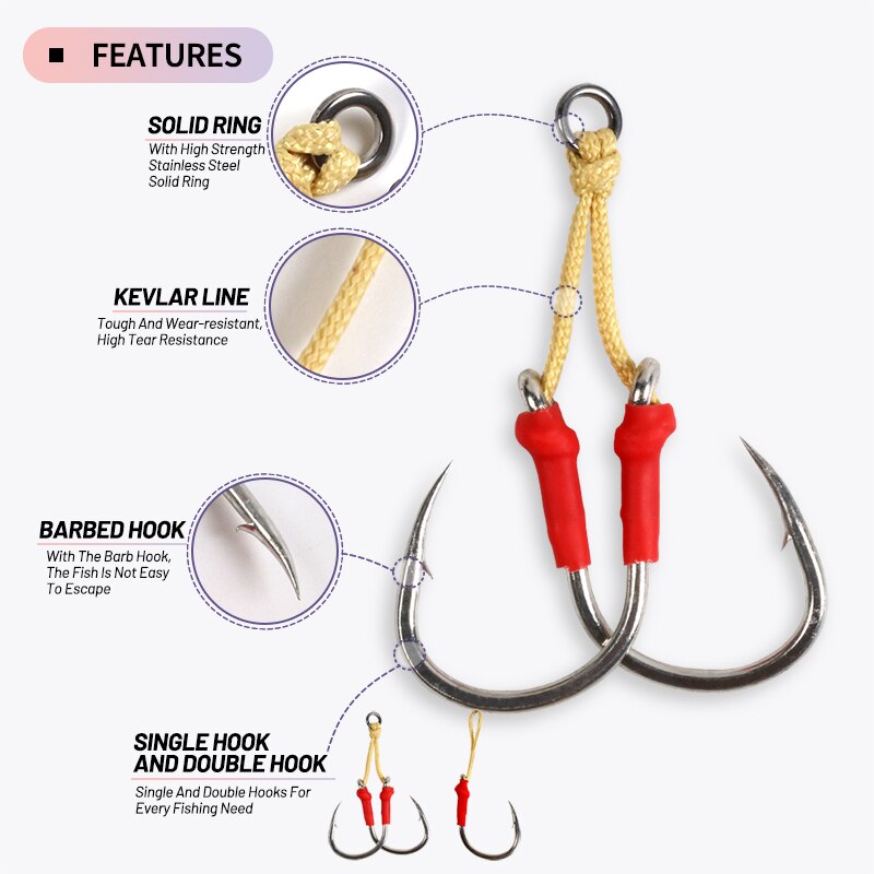 OBSESSION HK026/27 2/0-11/0 Jigging Assist Hook High Carbon Super Strength Kevlar Line Fishing Pesca Saltwater Accessories Hooks