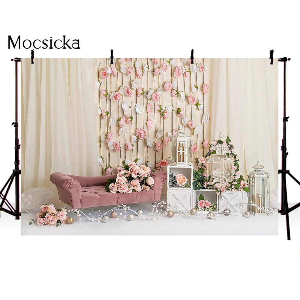 Różowa róża kwiatowy urodziny tło wiosenny kwiat nowonarodzone dzieci dziecko fotografia tło portret photocall kwiat klatka wystrój: Poly-250x180cm