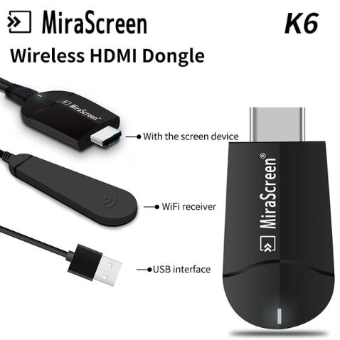 TV Stick Mirascreen K6 4K HD - Dual Band 2.4G/5G - HDMI - Android Dongle