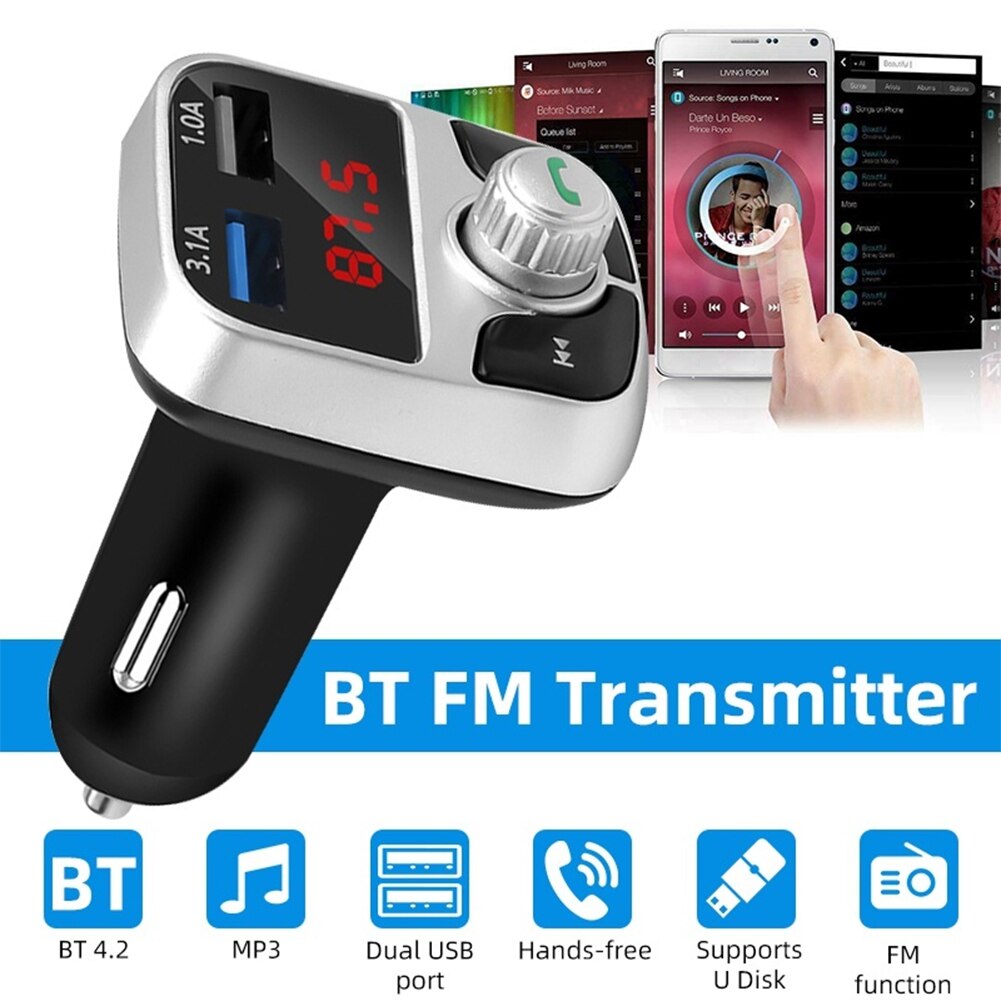 Auto Bluetooth 5.0 Fm Zender Draadloze Audio Ontvanger Dual Usb Snelle Lader Usb Lader Auto Accessoires Handsfree