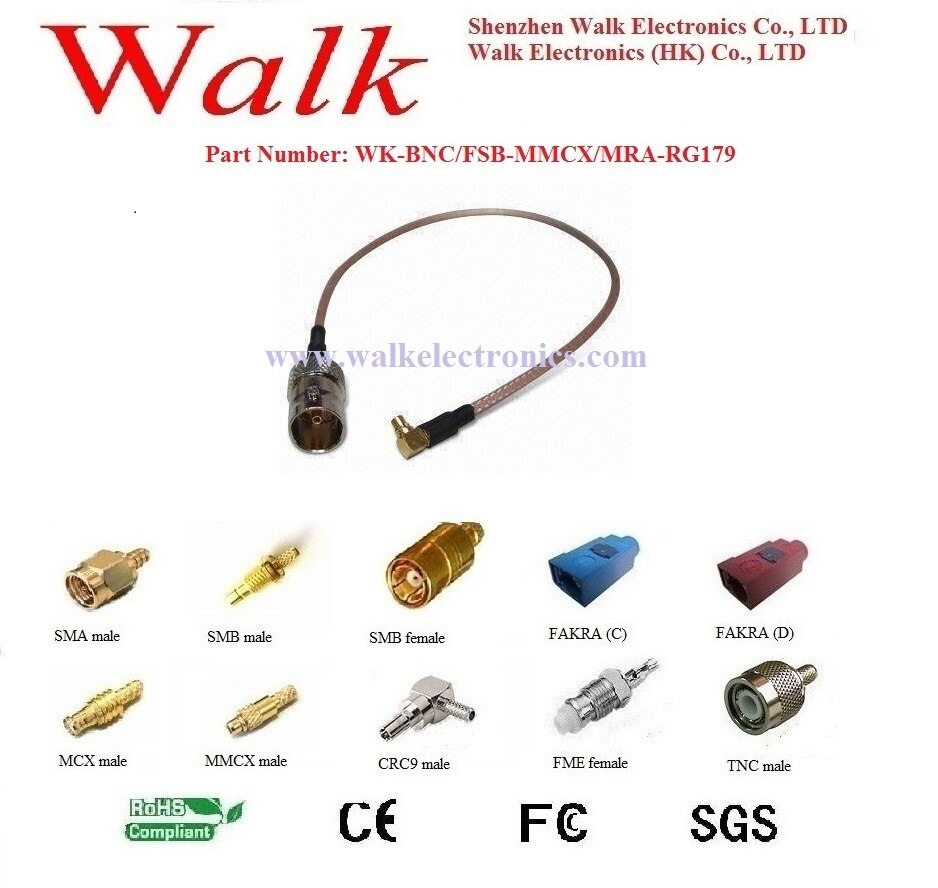 BNC vrouwelijke MMCX mannelijke rg179 kabel, MMCX BNC rg179 kabel, BNC antenne kabel, MMCX RG179 communicatie kabel, 75ohm