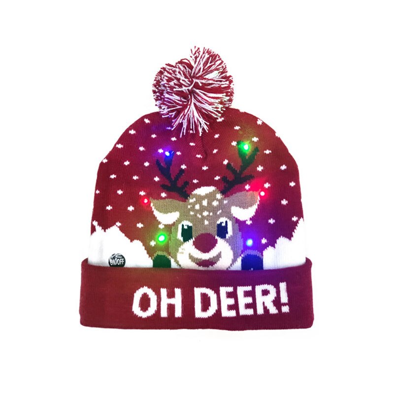 Gorros de Navidad para niños y adultos, gorro de punto de alce de Papá Noel, con luz LED, decoración Navidad, 1 ud.