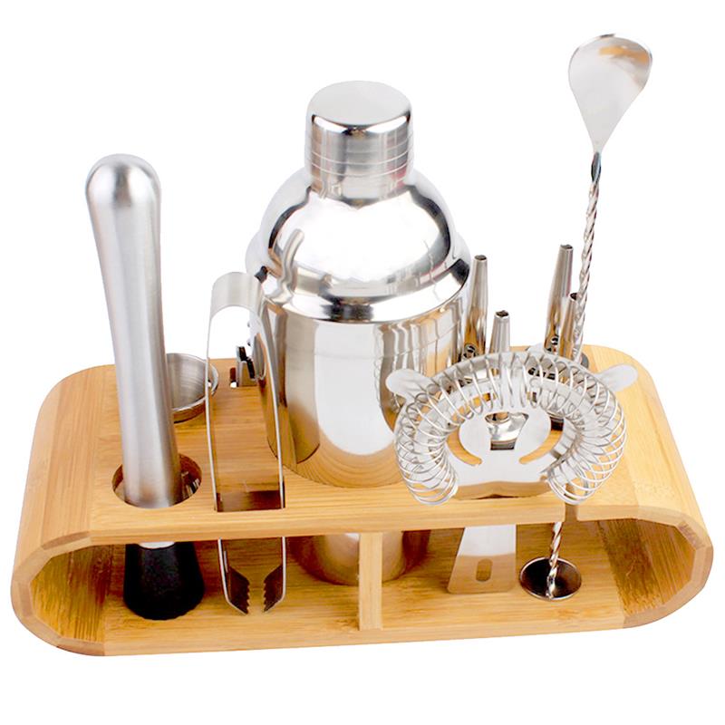 10Pcs/12Pcs Cocktail Maken Set Cocktail Shaker Set 750Ml Rvs Bar Tool Barman Kit Met houten Display Stand: 12PCS