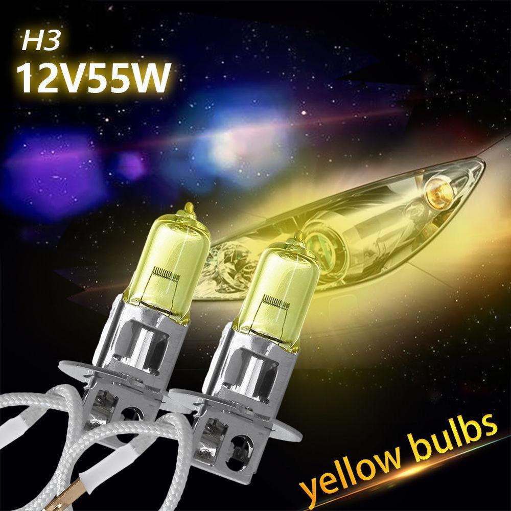 2 stk  h3 12v 55w 3000k super lyse gule billyskaster pære pære pærer autolys hode lyskilde biler tåke la  e4 d 3