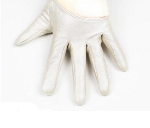 Multiple Color Women Patent leathe Gloves Women Solid Wrist Performance Dancing Mittens Driving Gloves: Beige