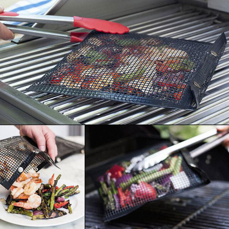 Bbq grill mesh bag gjenbrukbar non-stick grill pose bakeplate liners matter rutenett utendørs piknik verktøy bbq tilbehør