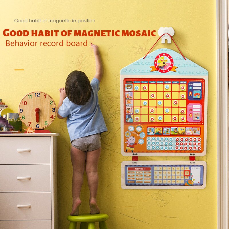 Montessori Education Wooden Children Growth Self Discipline Form Reward Sticker Time Sheet Learning Plan Record Magnetic Sticker