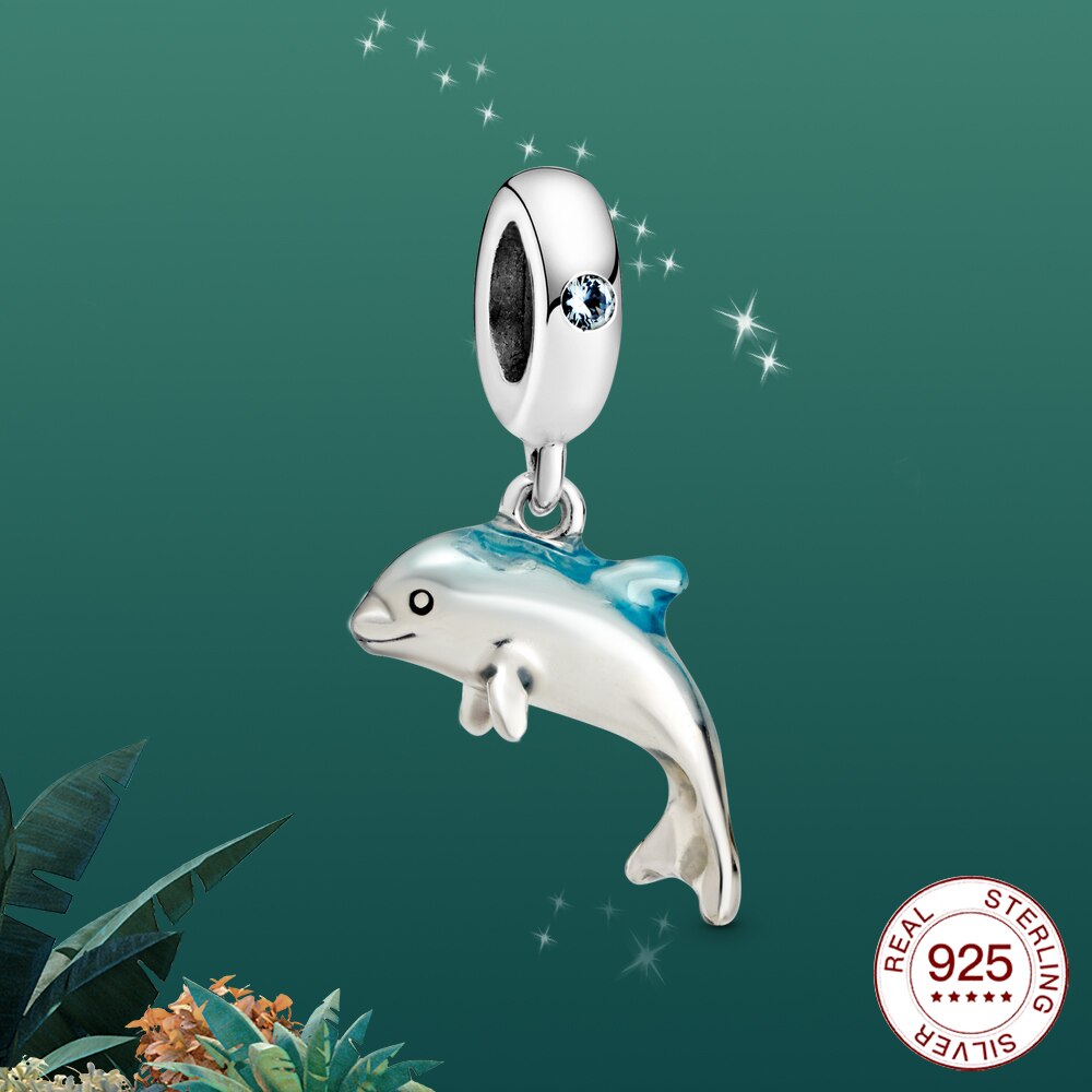 925 sterling silver Marine dolphin whale shell charm Fit Original silver Bracelet Jewelry For Women Summer: PAS174