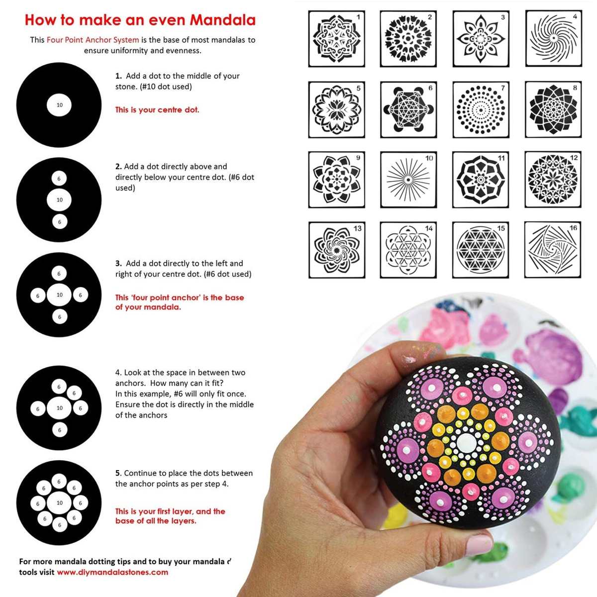 Juego de punteo de Mandala para pintura de rocas para mujer