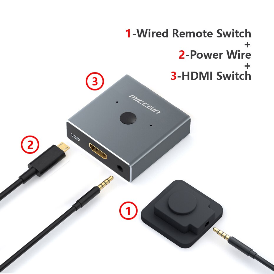 HDMI Switch 1 IN 2 OUT Wire Control HD 4K For XBOX 360 PS4 Smart Android HDTV Switcher Adapter Spliter MICCGIN: Switch Remote Set