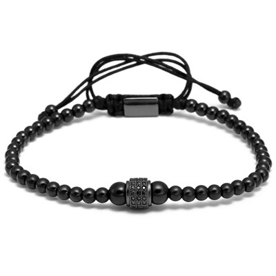 Mcllroy mænd armbånd runde perler micro pave sort cz krystal macrame vævet flettet charme armbånd smykker pulseras mujer moda: 1 zirkon sort