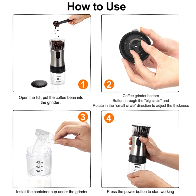 Electric Coffee Bean Mill Portable USB Automatic Household Stainless Steel Acrylic Grinders Small Coffee Machine Grinder