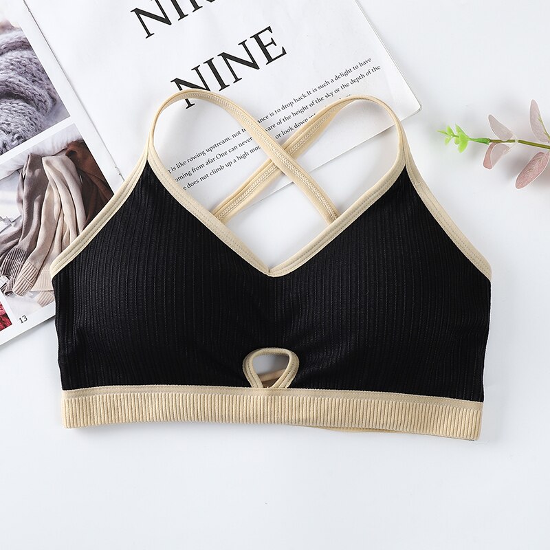 Threaded Beauty Back Tube Tops Sling Wrapped Bra For Women With Pad Sports Bras Comfortable Cotton Sexy Hollow Top Underwear