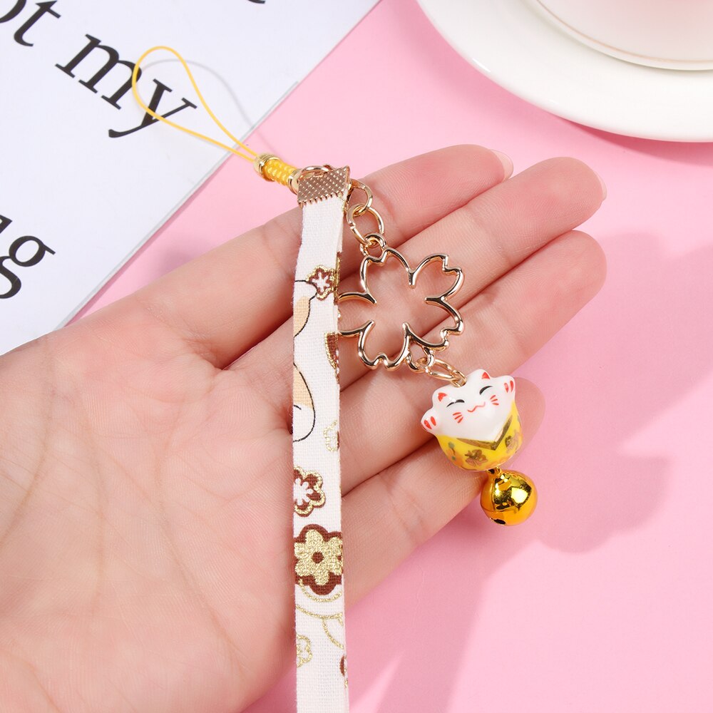 Janpanese Smart phone Strap Lanyards for iPhone Samsung Decor Daisy Flower Cat Bell Mobile Phone Strap Hang Rope Phone Charm