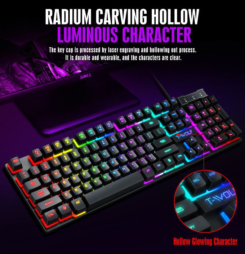 gaming keyboards and mouse set Floating character button color glow 104 buttons USB plug 1.35 meters long Office computer AF06