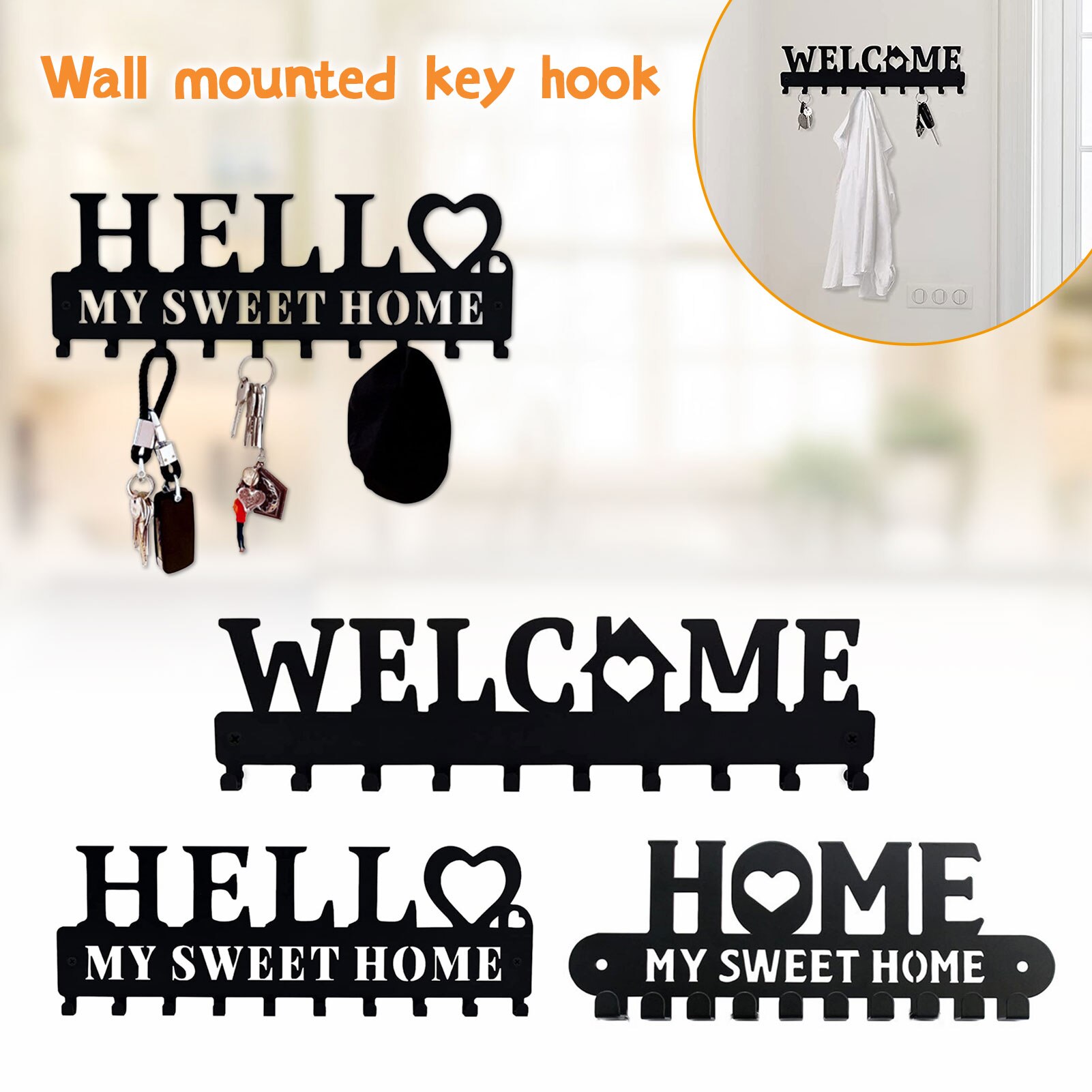 Metal Key Holder 10 Key Hooks Wall Decoration Wall Mounted Entryway Key Shelf Key Rack For Kitchen Wall Entryway Bathroom Living