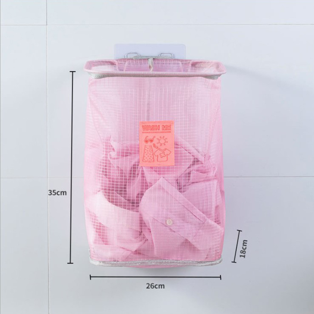Husholdnings vægmonteret vasketøjskurv snavset vasketøjskurv sammenklappelig børnelegetøj sorteringsorganisator badeværelsestøj opbevaringstasker: Lyserød
