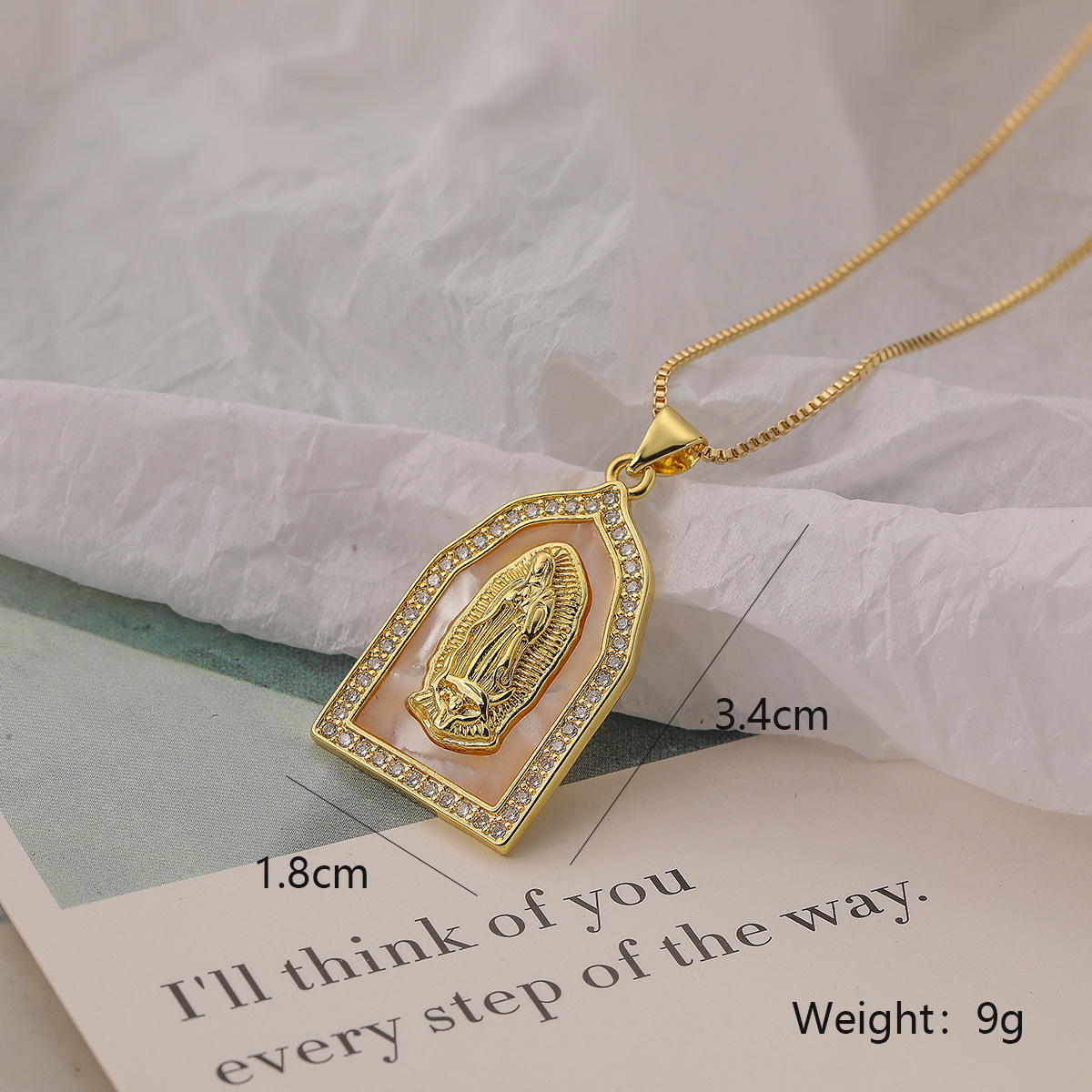 NEWBUY Women's Religious Jewelry Copper CZ Zircon Inlay Virgin Mary Pendant Stainless Steel Chain Necklace
