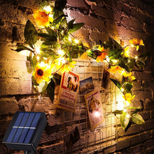 Guirnalda de luces LED para decoración de interiores y exteriores, guirnalda de luces de vid de hadas, a prueba de agua, girasol Artificial, funciona con energía Solar y con batería