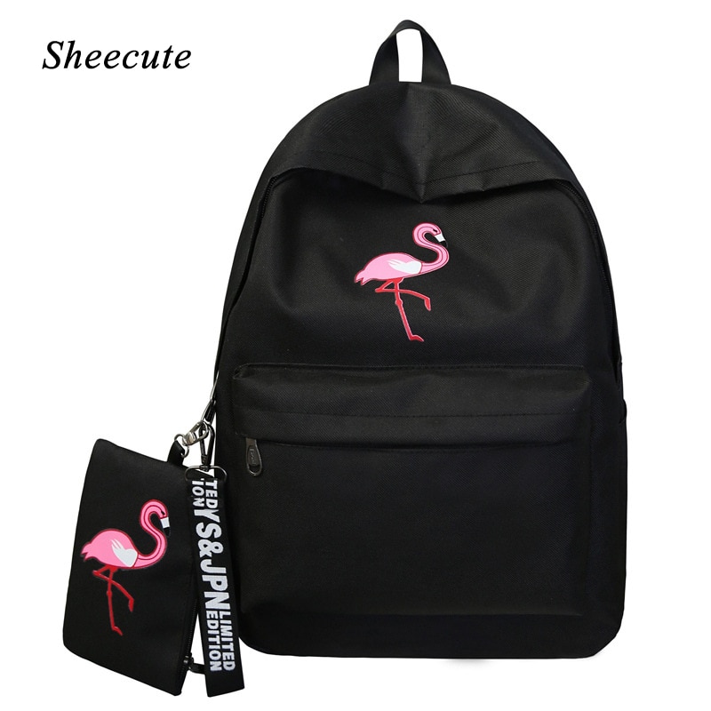Piger skoletasker børn rygsække elevtasker stor kapacitet flamingo print lærred rygsæk til teenage piger tasker