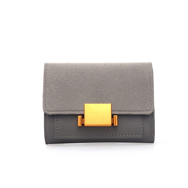 Cartera de piel sintética con textura mate Vintage para mujer, cartera pequeña de lujo para mujer, tarjetero: gray-short