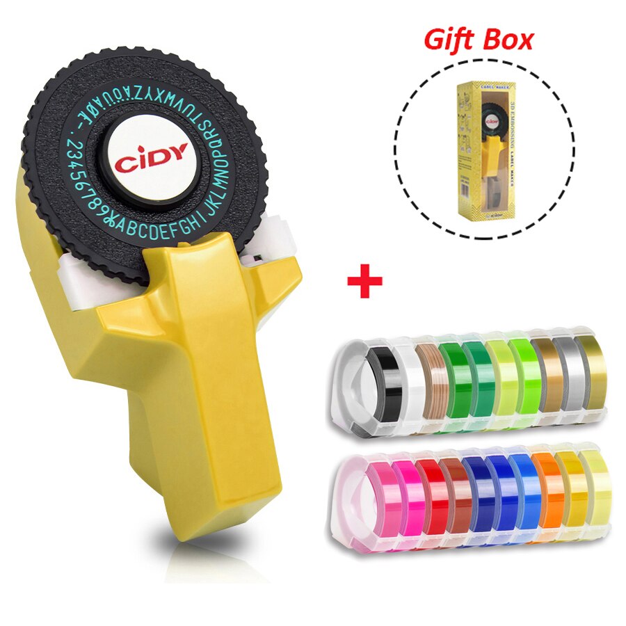 Motex E101-Máquina Manual para hacer etiquetas CIDY, máquina de grabado C101, 20 cintas (9mm x 3mtrs): Yellow