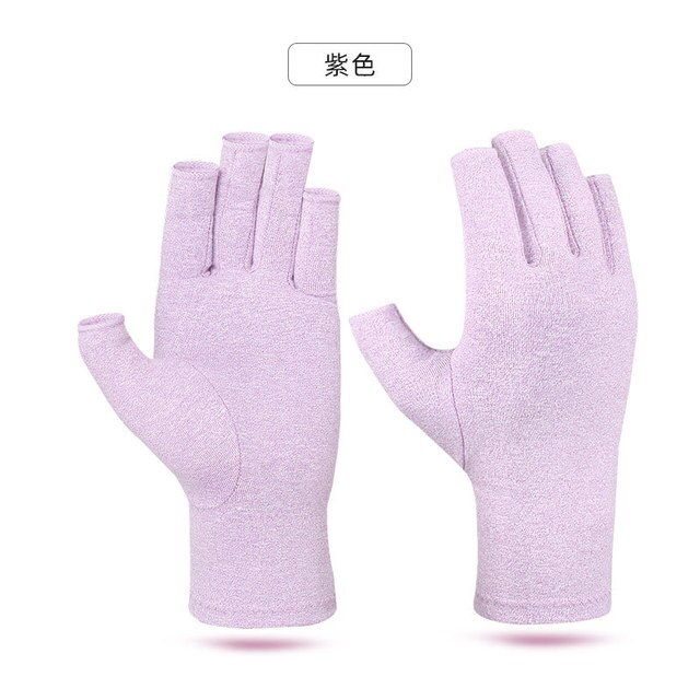 1 Paar Compressie Handschoenen Hand Koper Artritis Handschoenen Gezamenlijke Pijnbestrijding Half Vinger Antislip Therapie Handschoenen Voor Vrouwen mens: C Purple / S