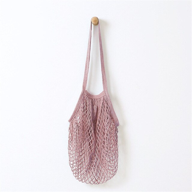 Femmes sac à provisions maille filet chaîne réutilisable pliable fruits stockage sac à main coton fourre-tout Shopping maille filet épicerie sac fourre-tout: light pink