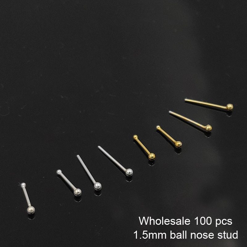 925 Sterling silver 1.5mm ball nose stud pin classic nostril piercing jewelry 100pcs/lot