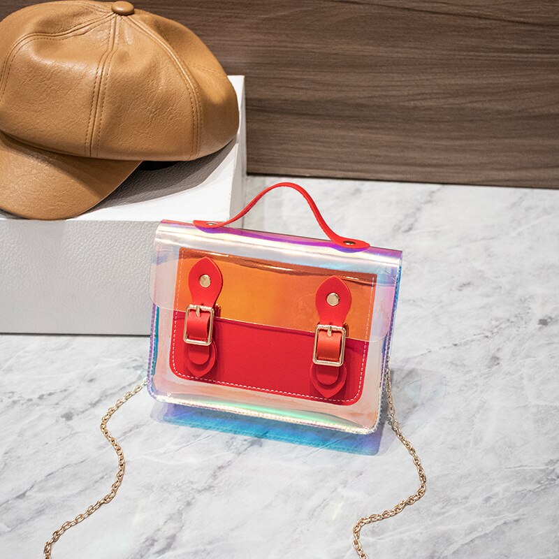 Ladies Shoulder Bag Double Buckle Sequined PVC Jelly Crossbody Square Bag Trendy Shoulder Diagonal Female Bag Summer Autumn: Red