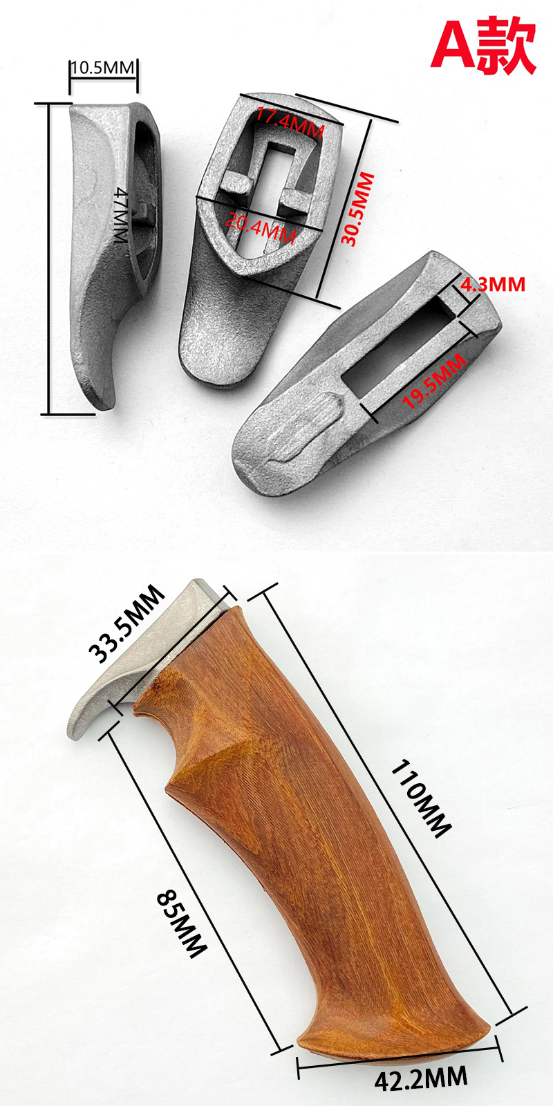 1 Juego de Material semiacabado de mango de cuchillo de madera de pera amarilla con protector de cuchillo para hacer mango de cuchillo DIY, accesorios de hoja: Rojo