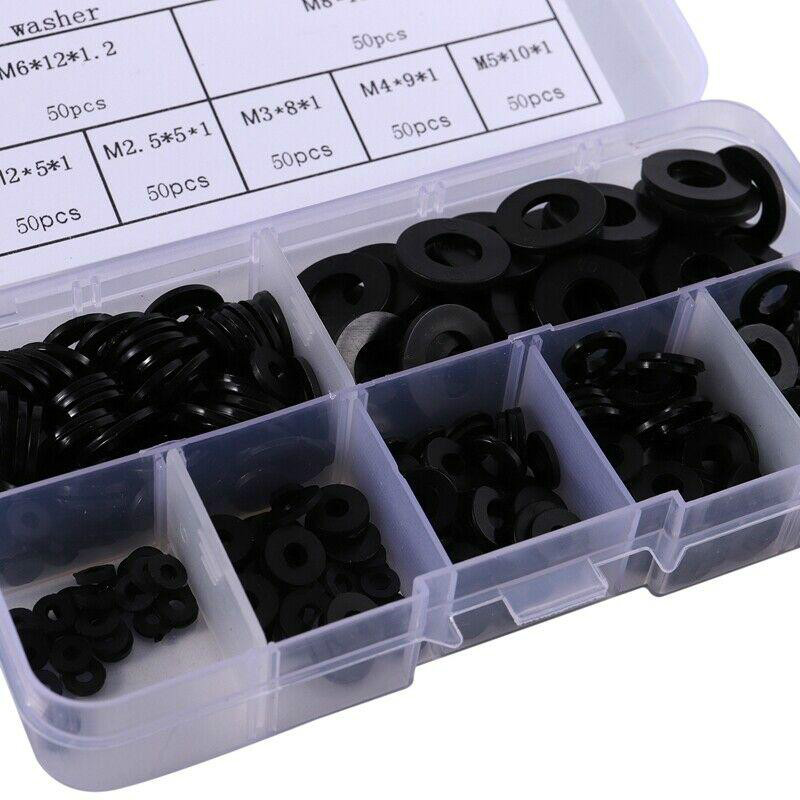350 pz M2 M2.5 M3 M4 M5 M6 M8 plastica nera nylon piatto rondella pianoforte distanziatore anello di guarnizione isolante per vite