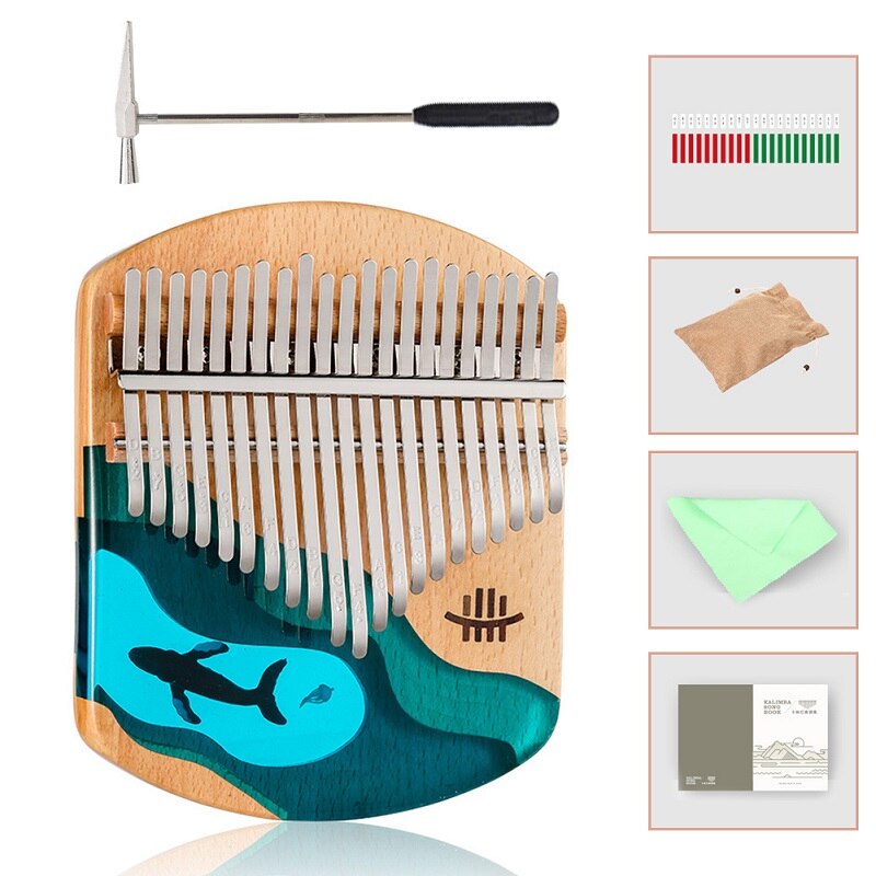 21 Keys Ocean Kalimba Blue Whale Beech Wood Thumb Finger Piano Hammer English User Manual 21 Keys Kalimba Musical Instrument