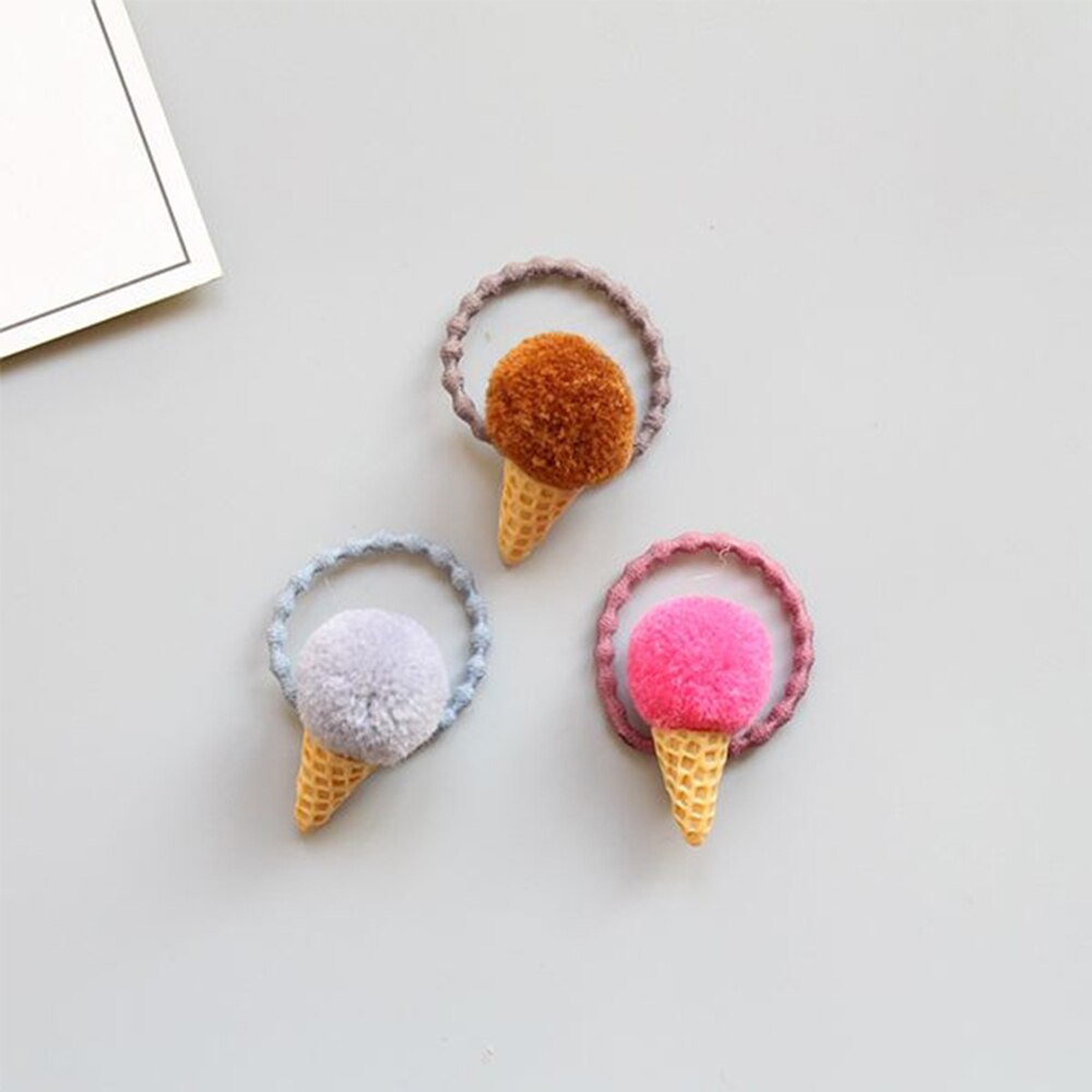 1PC Verstelbare Elastische Ijs Paardenstaart Houder voor Meisjes Kids Faux Fur Pom Hair Ties Snoep Kleuren Rubber bands