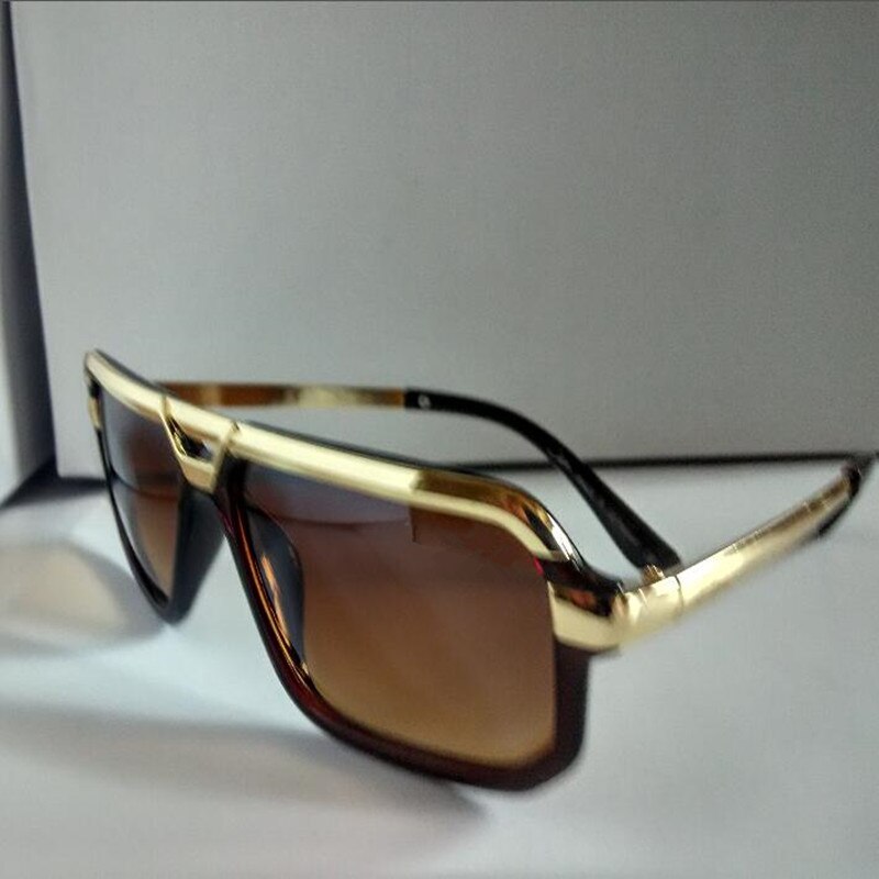 Metallic gold sunglasses for men and women glasses shine the sun on sunglasses: brown