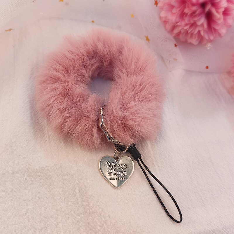 Mobile phone lanyard ladies plush hair tie trend cute For iPhone Samsung mobile phone chain with key ring Universal lanyard: 02