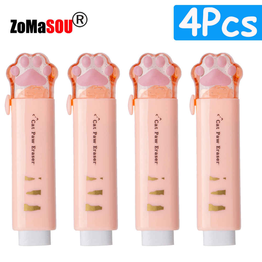 1-8Pcs ! Kawaii Cat Paw Rubber Erasers Retractable Pencil Eraser for Kids Students School Home Office Writing Drawing: Blue