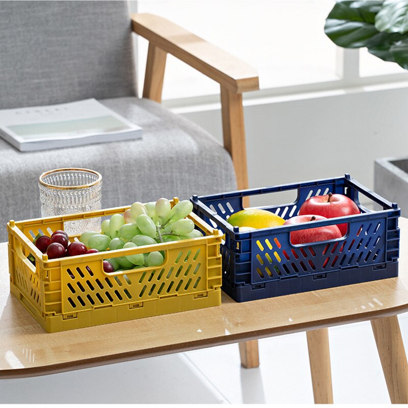 Foldable Storage Basket Stackable Folding Storage Box Organizer Multi-purpose Household Sundries Storage Snack Fruit Basket
