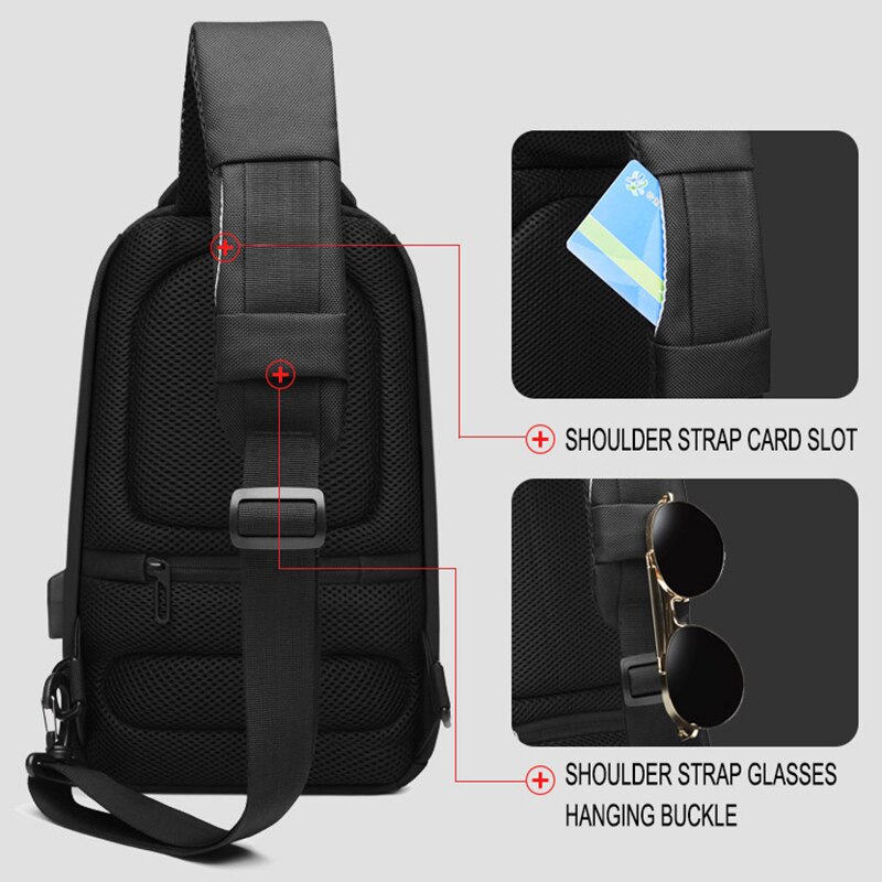 OZUKO Men Oxford Men's Chest Packs Business Casual Men Messenger Bag USB Charging Crossbody Single Boys Shoulder Bag