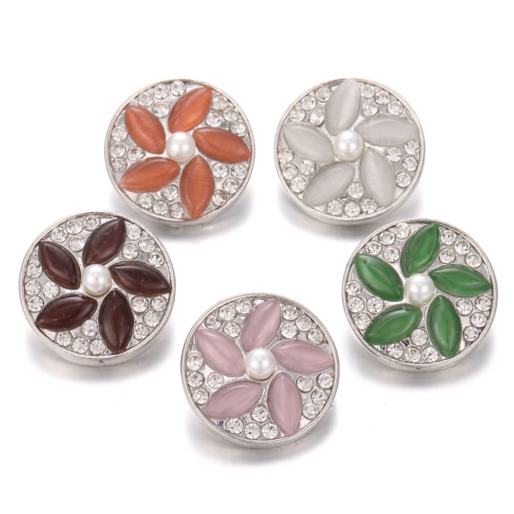 6 stks/partij Snap Sieraden DIY Crystal Rhinestone 18mm Bloem Snap Knoppen Fit 18mm Snap Armbanden Bangles Vrouwen knop Sieraden