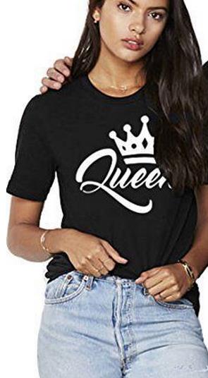 Bkld King Queen Koppels T-Shirt Met Kroonprint Paar Kleding Zomer T-Shirt Met Korte Mouwen 2024 Casual O-hals Tops Minnaars T-Shirt: XXL / Black