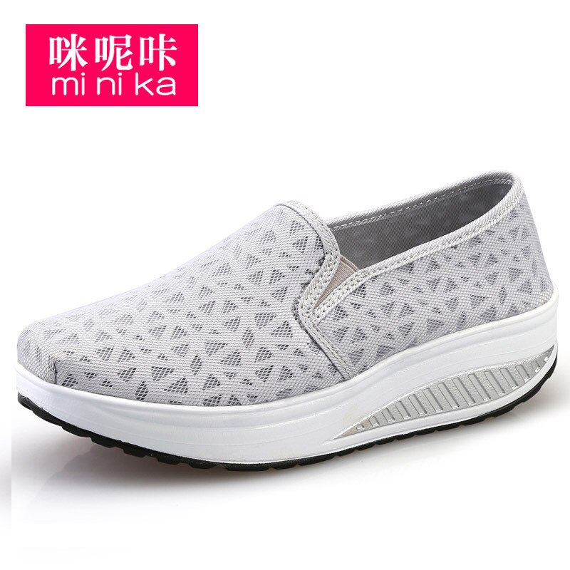 Women Outdoor Walking Shoes Breathable Mesh Sneakers Platform Height Increasing Exercise Shoes Sport Shoes AA40248: Gray / 5.5