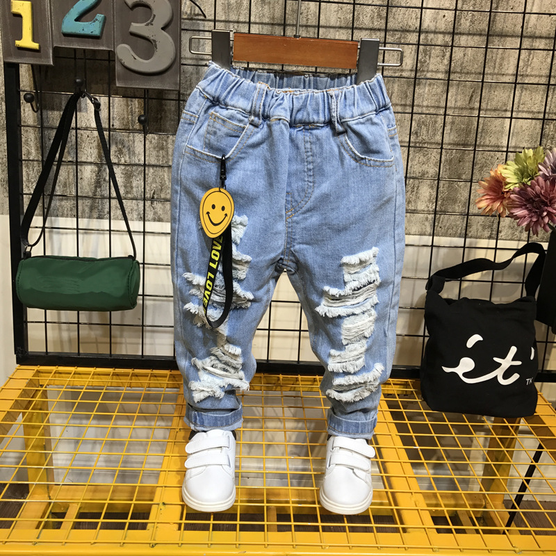 Barn pojkar jeans kläder slitna byxor jeanskläder barn pojke populära cowboy långbyxor  as23: Himmelsblå / 2t-- höjd 90cm