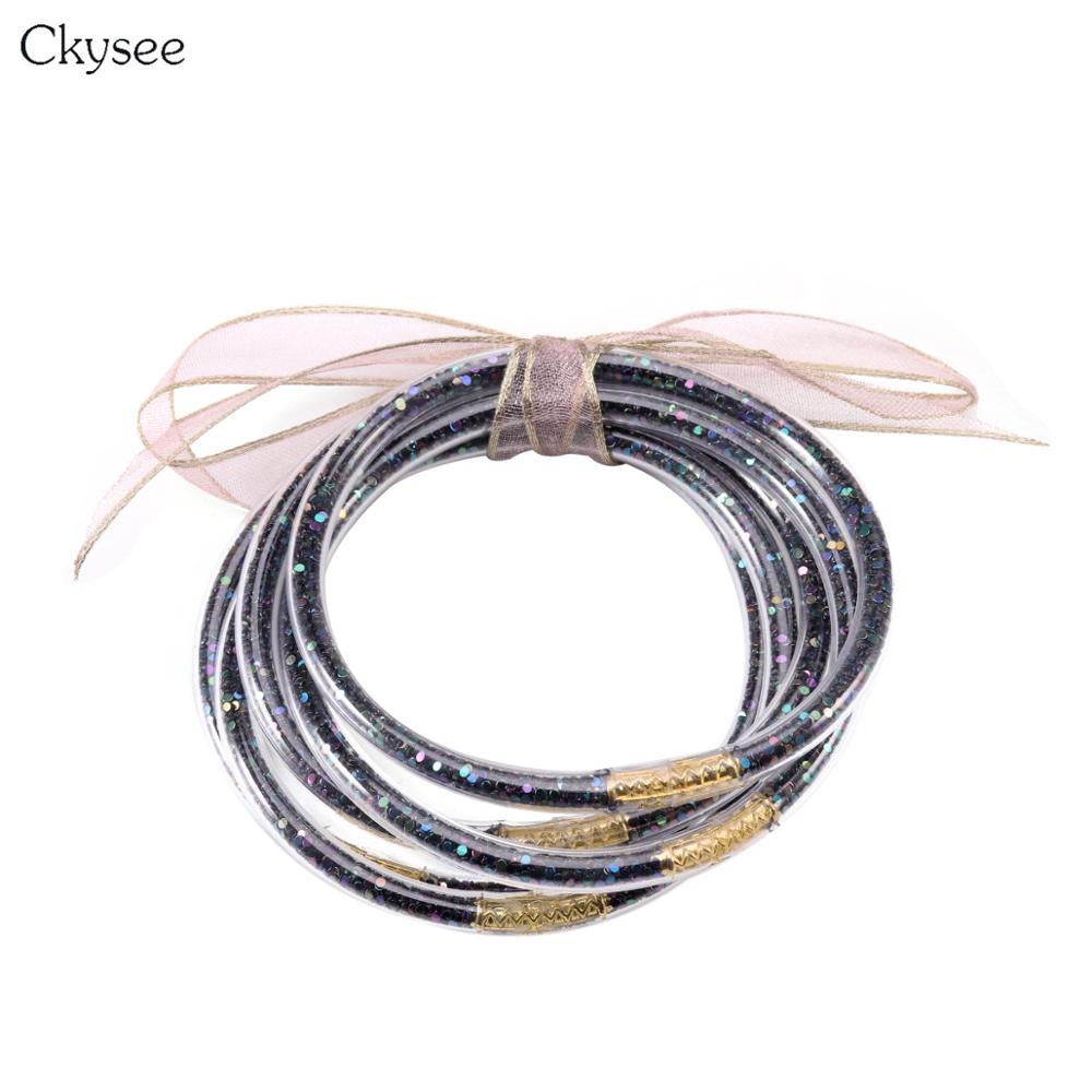 5pc/lot Glitter Silicone Bracelet Set Jelly Bow Circle Big Multi-layer Bracelet Bangle For Women Girl Bangles Jewelry: black