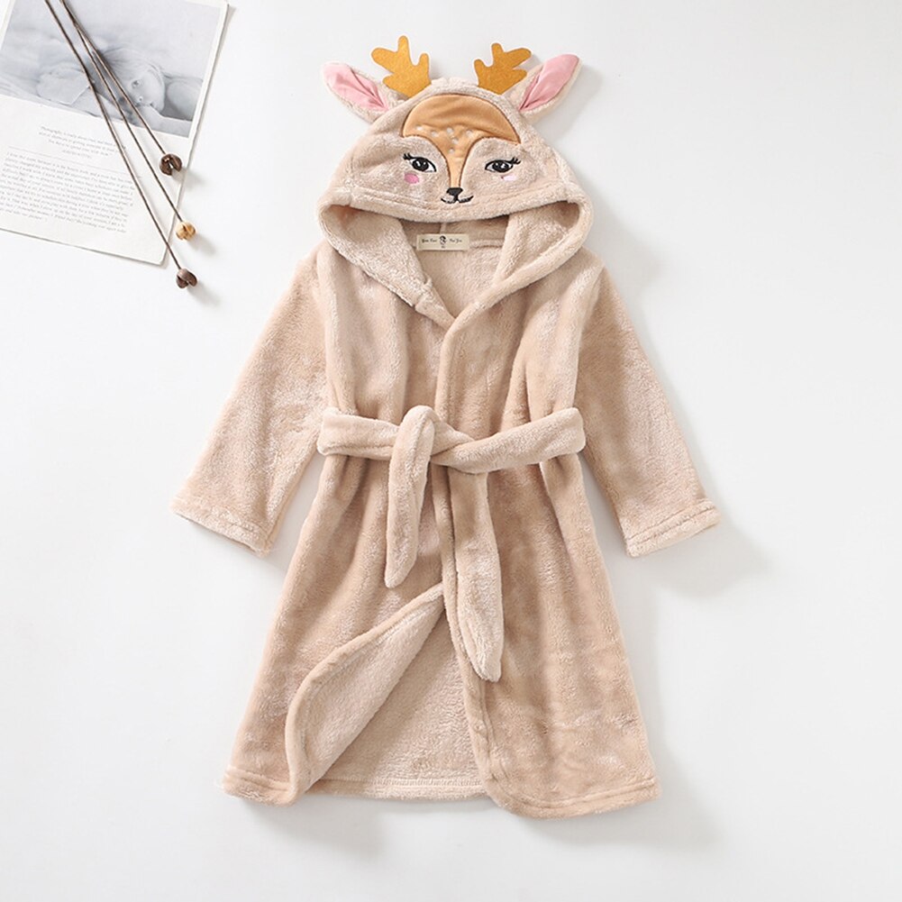 Albornoz con capucha para bebé y niña, bata de baño de dibujos animados de ciervo, Toalla de baño bordada, ropa de invierno para bebé, ropa de dormir