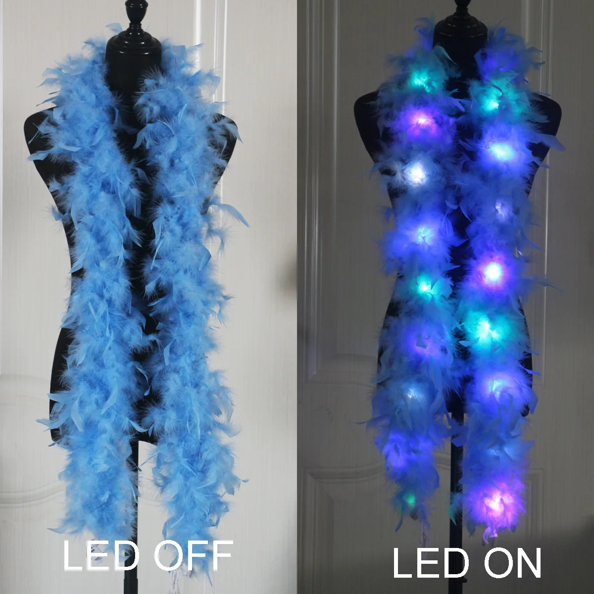 Federboa, LED-Lichterkette, Schal, Lichterkette, leuchtende Federstiefel, 2 m, für Party, Hochzeit, Weihnachtsbaum, Heimdekoration, Halloween: WHITE