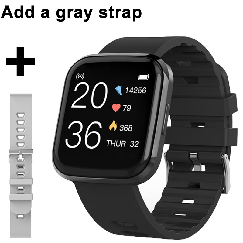 Montre de Sport montre intelligente hommes étanche pression artérielle Smartwatch femmes Fitness Tracker plein écran tactile montres pour Android IOS: Black add gray strap