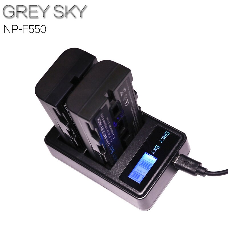 7.2v 3000 mah np -f550 np f550 npf 550 genopladeligt li-ion batteri til sony np -f330 np-f530 np-f570 np-f730 np-f750 hi-8: Oplader og 2 batterier