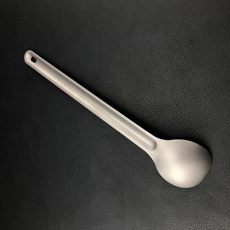 Utomhus titan sked lång skaft sked utomhus camping titan spork camping servis picknick sked med polerad skål